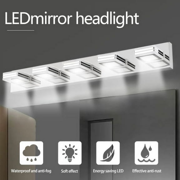 Hi-LIGHTS,Modern 5-Light Rotatable & Dimmable LED Makeup Mirror Light with Acrylic Shades,Sleek Bathroom Wall Fixture for Bathroom,Dressing Room,Mirror Cabinet,Living Room,Bedroom(Chrome)