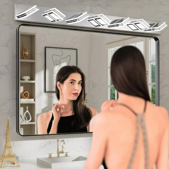 Hi-LIGHTS,Modern 7-Light Rotatable & Dimmable LED Makeup Mirror Light with Acrylic Shades,Sleek Bathroom Wall Fixture for Bathroom,Dressing Room,Mirror Cabinet,Living Room,Bedroom(Chrome）
