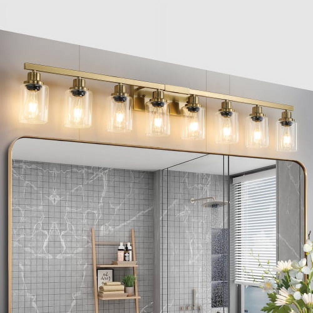 Hi-LIGHTS,Modern 8-Lights Vanity Bathroom Mirror Light with Clear Glass Shades(Bulbs Not Included),Contemporary Wall Sconce for Bathroom,Dressing Room,Bedroom,Living Room(Golden)