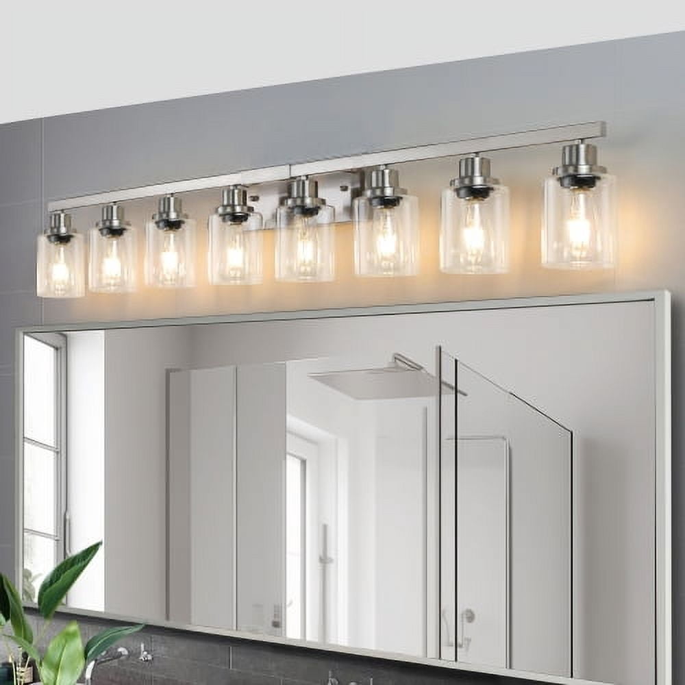 Hi-LIGHTS,Modern 8-Lights Vanity Bathroom Mirror Light with Clear Glass Shades(Bulbs Not Included),Contemporary Wall Sconce for Bathroom,Dressing Room,Bedroom,Living Room(Brushed Nickel)