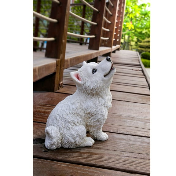 Hi Line 10 Howling American Eskimo Puppy Garden Statue, Intricate Details