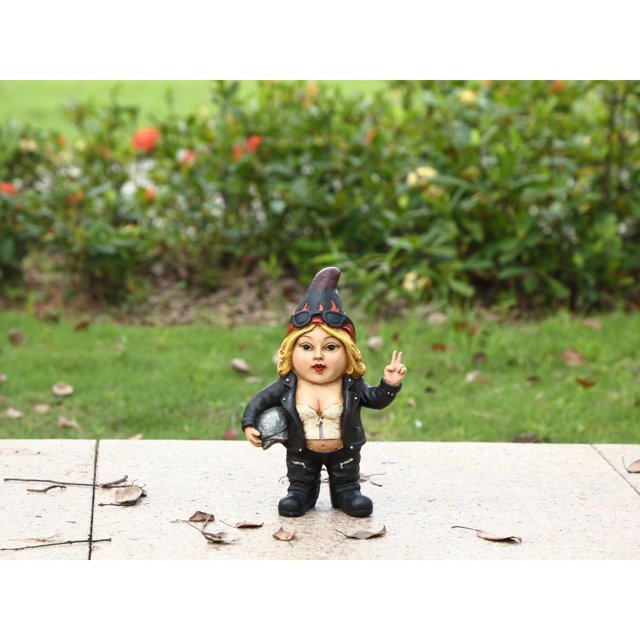 Woman Biker Gnome with Helmet Gnomad Statue