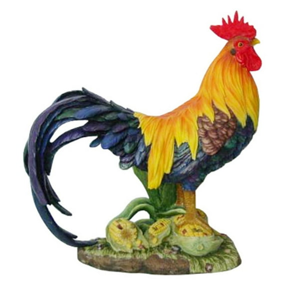 Hi-Line Gift 12” Animal Colorful Rooster Garden Statue, Realistic Details
