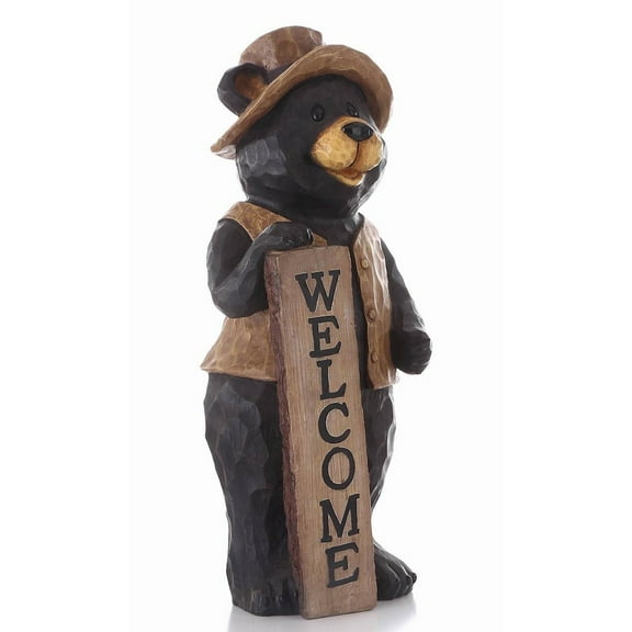 Hi-Line Gift 30 Bear with Welcome Sign Garden Statue, Durable Polyresin