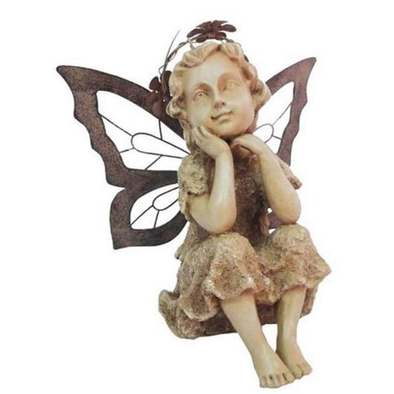 Hi-Line Gift 77639WS Fairy Sitting Statue - Metal Wing