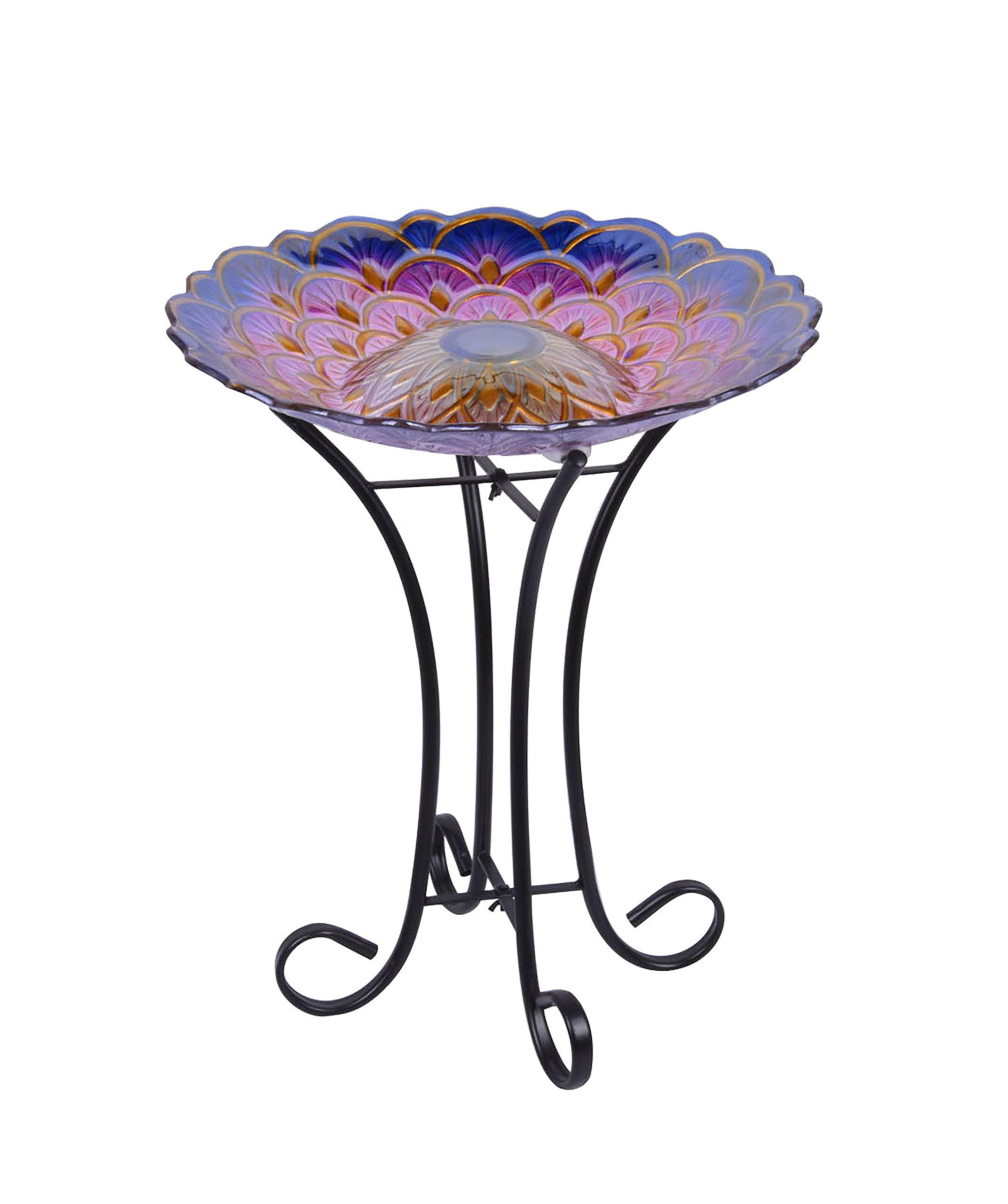 Hi-Line Gift 78415-H Solar Floral Glass Bird Bath with Stand
