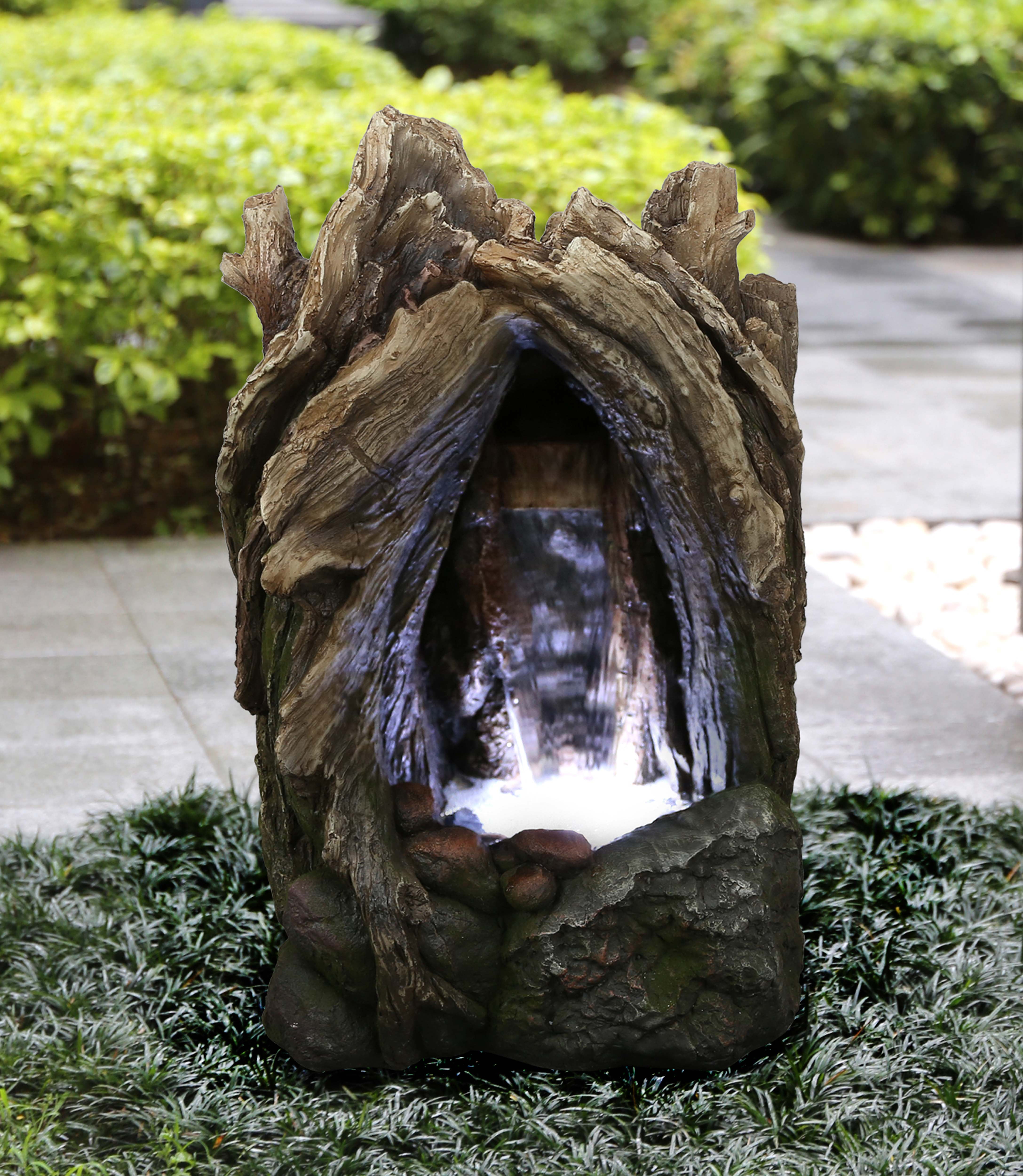 Hi-Line Gift 79553-E LED Lights Polyresin and Resin Treetrunk Waterfall Fountain, Brown
