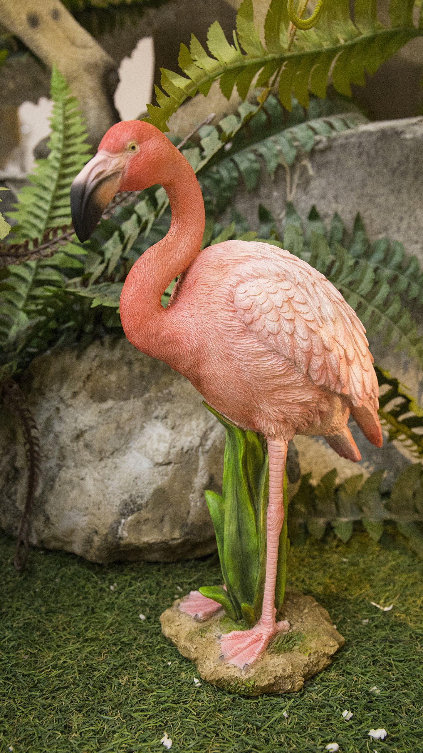 Pink Polyresin Flamingo Garden Statue with Realistic Features