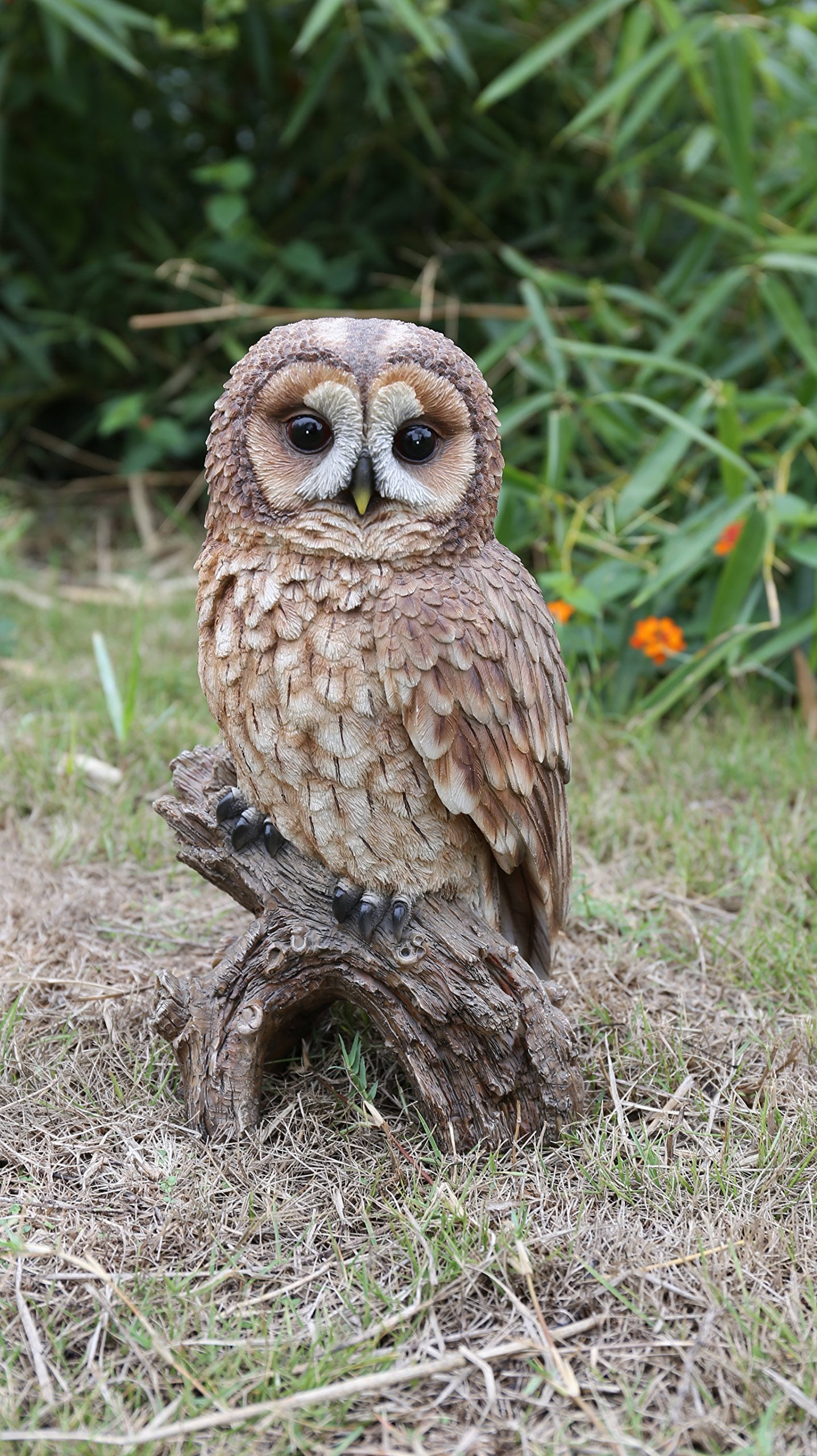 Brown Polyresin Owl on Stump Garden Statue