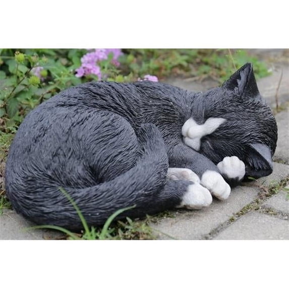 Hi-Line Gift 87728-A Cat Sleeping Lying Down Statue, Black & White