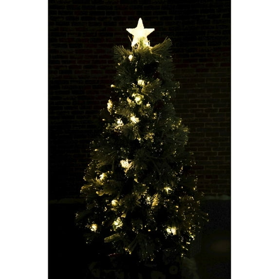 Hi-Line Gift Fiber Optic Christmas Tree White Snow Flocked, with Pine Cones & Berries, 72"