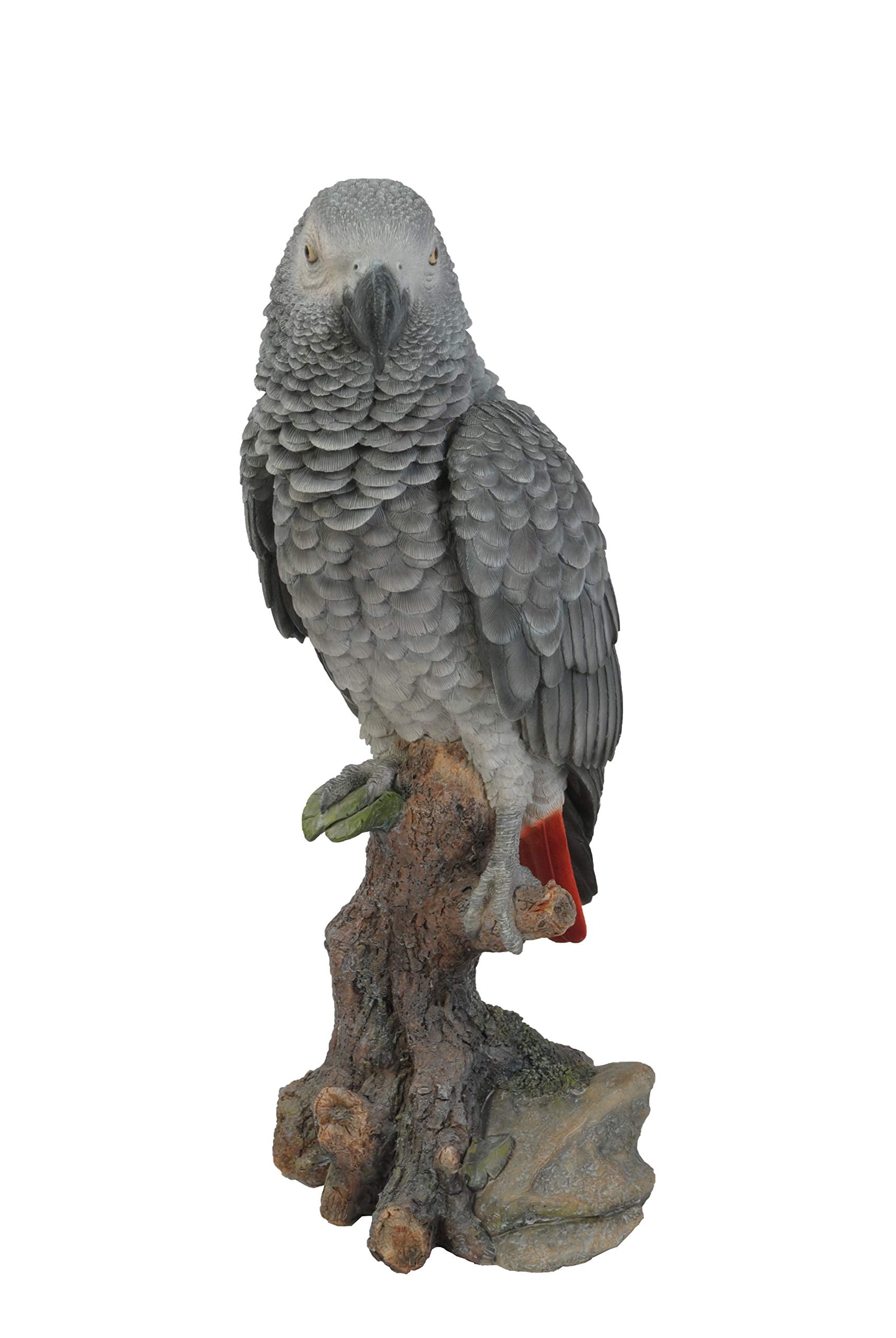 Grey Gabon Parrot on Stump Resin Indoor/Outdoor Statue