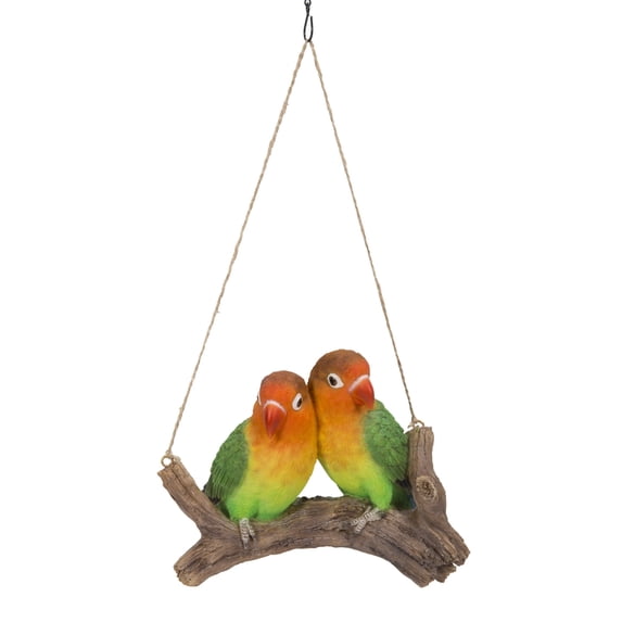 6.5" Lovebird Parrots on a Branch Hanging Outdoor Garden Statue