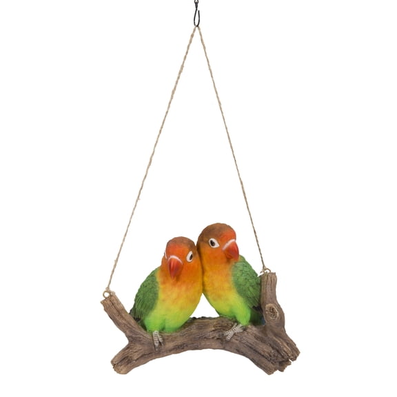 Hi-Line Gifts 6.5" Lovebird Parrots on a Branch Hanging Outdoor Garden Statue
