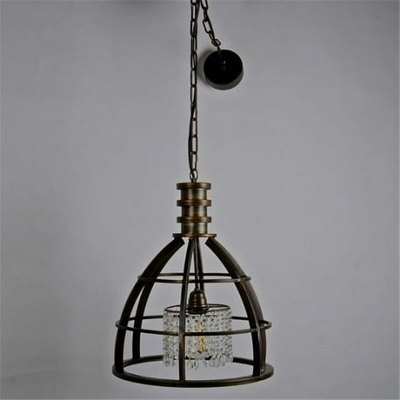 Hi-Line Gift LCD-005 Industrial Style, 1 Light Pendant Light Fixture - Grey Iron Cage - Bronze