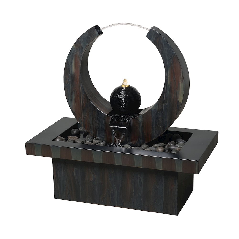 Hi-Line Gift LED Lights Zinc Metal Fountain with LED Lights Outdoor, Rusty Gray