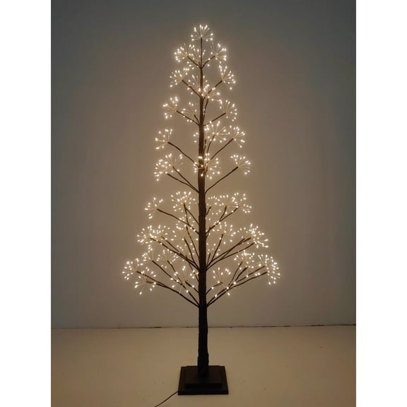 Hi-Line Gifts Pre-Lit Brown Artificial Cluster Twig Tree - 5' - Warm White LED Lights