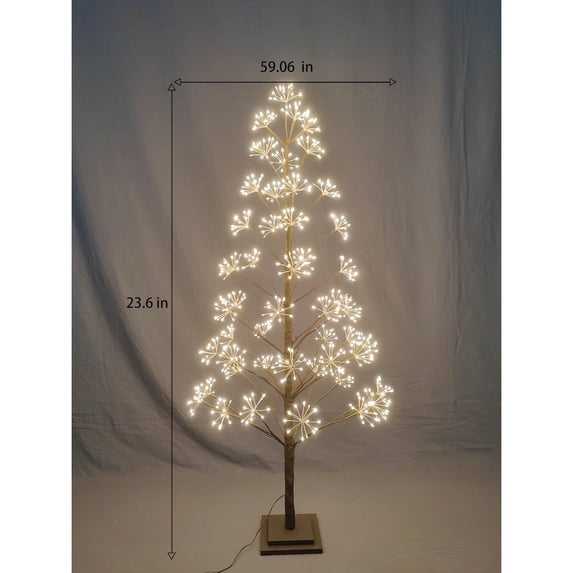 Hi-Line Gifts Pre-Lit Brown Artificial Cluster Twig Tree - 5' - Warm White LED Lights