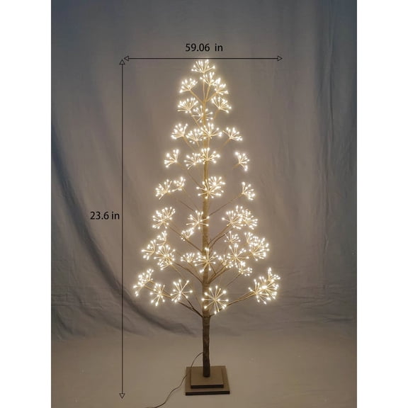 Hi-Line Gifts Pre-Lit Brown Artificial Cluster Twig Tree - 5' - Warm White LED Lights