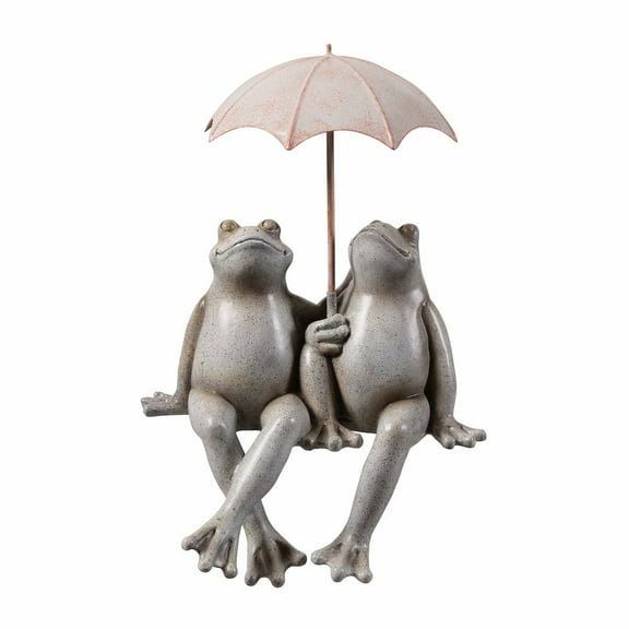 Hi-Line Gift Ltd. Sitting Couple Frogs W/Umbrella Garden Statue Yard Decor