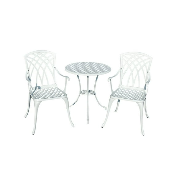 Hi-Line Gift Ltd 78658-A-WT White Haven Retreat- All-Weather Cast Aluminium Bistro Set