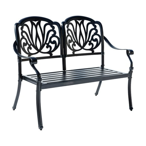 Hi-Line Gift Ltd 78662-BK Midnight Oasis- Black Cast Aluminium Garden Bench with Easy Assembly
