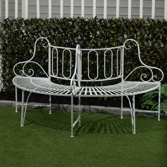 Hi-Line Gift Ltd 78676-WT White Metal Tree Garden Bench