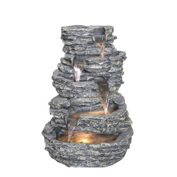 Hi-Line Gift Ltd 79198 Multi Level Rock Fountain W/Warm White LEDs