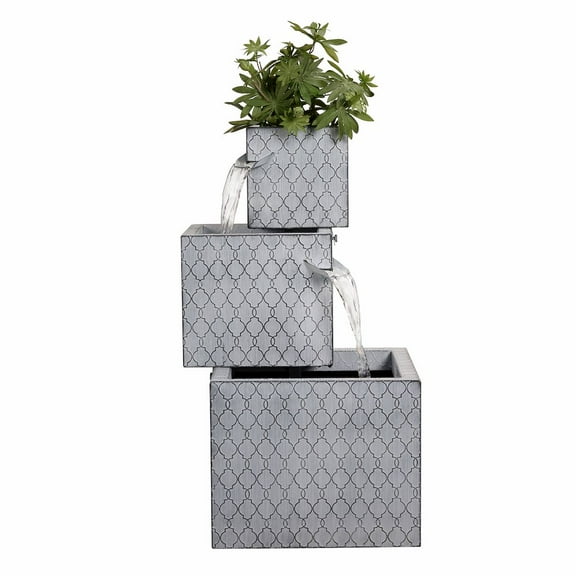 Hi-Line Gift Ltd 79533-H Rectangle 3 Tier Metal Fountain with Planter - Outdoor