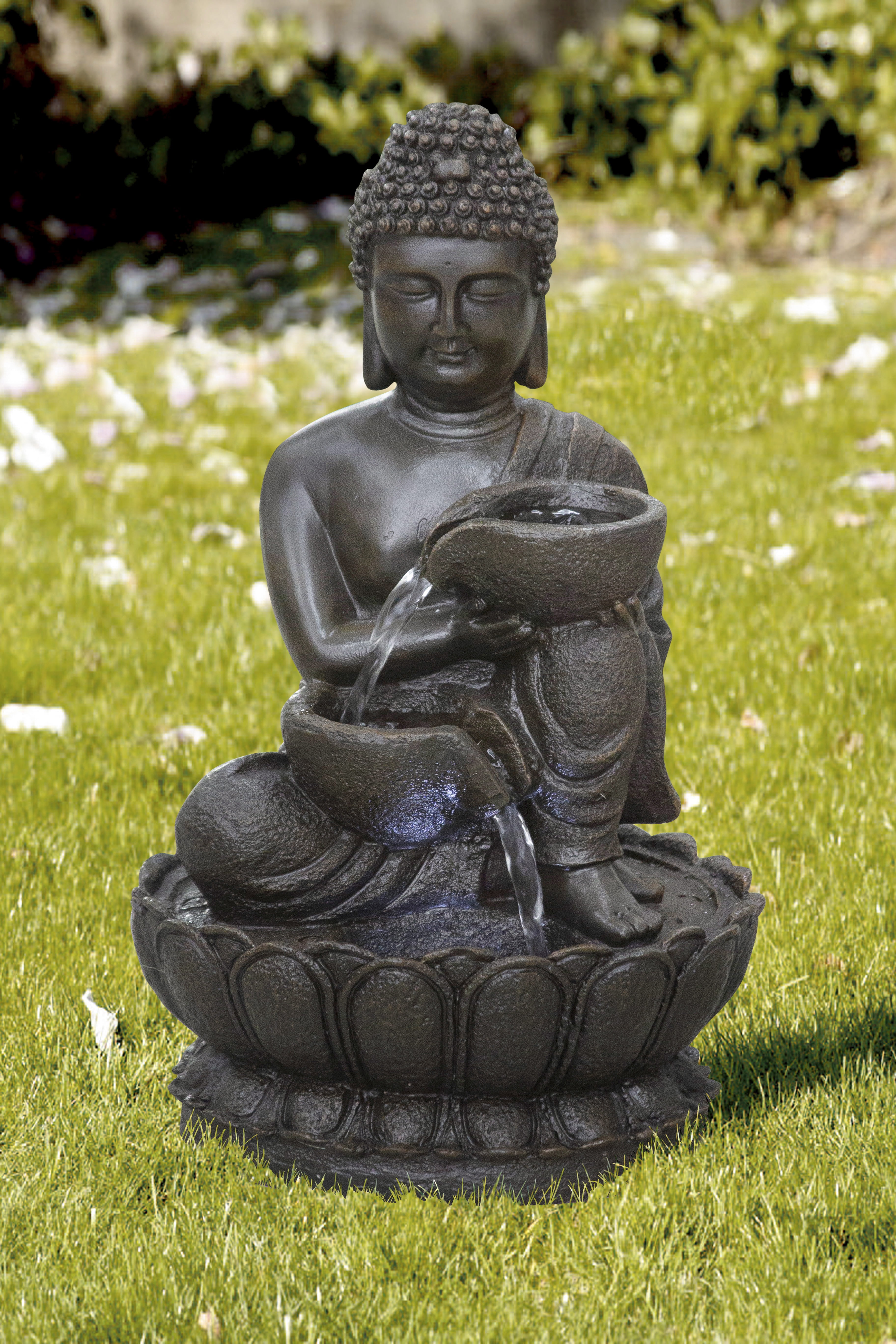 13.75" H Buddha Fountain with LED For Tabletop Décor