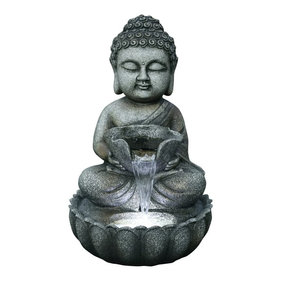 Hi-Line Gifts LED Lighted Sitting Buddha Outdoor Garden Water Fountain - 21.5"