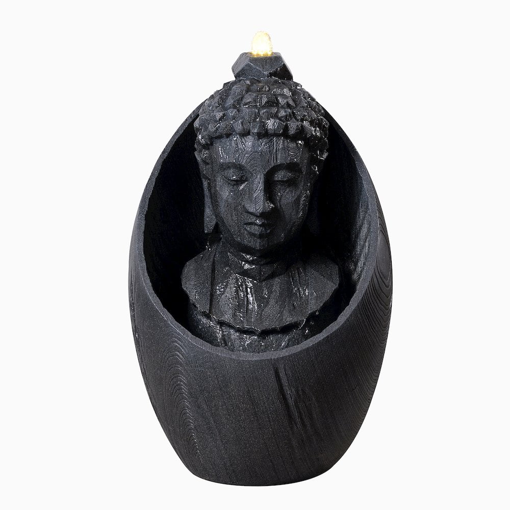 Hi-Line Gifts LED Lighted Buddha Head Outdoor Garden Water Fountain - 22"