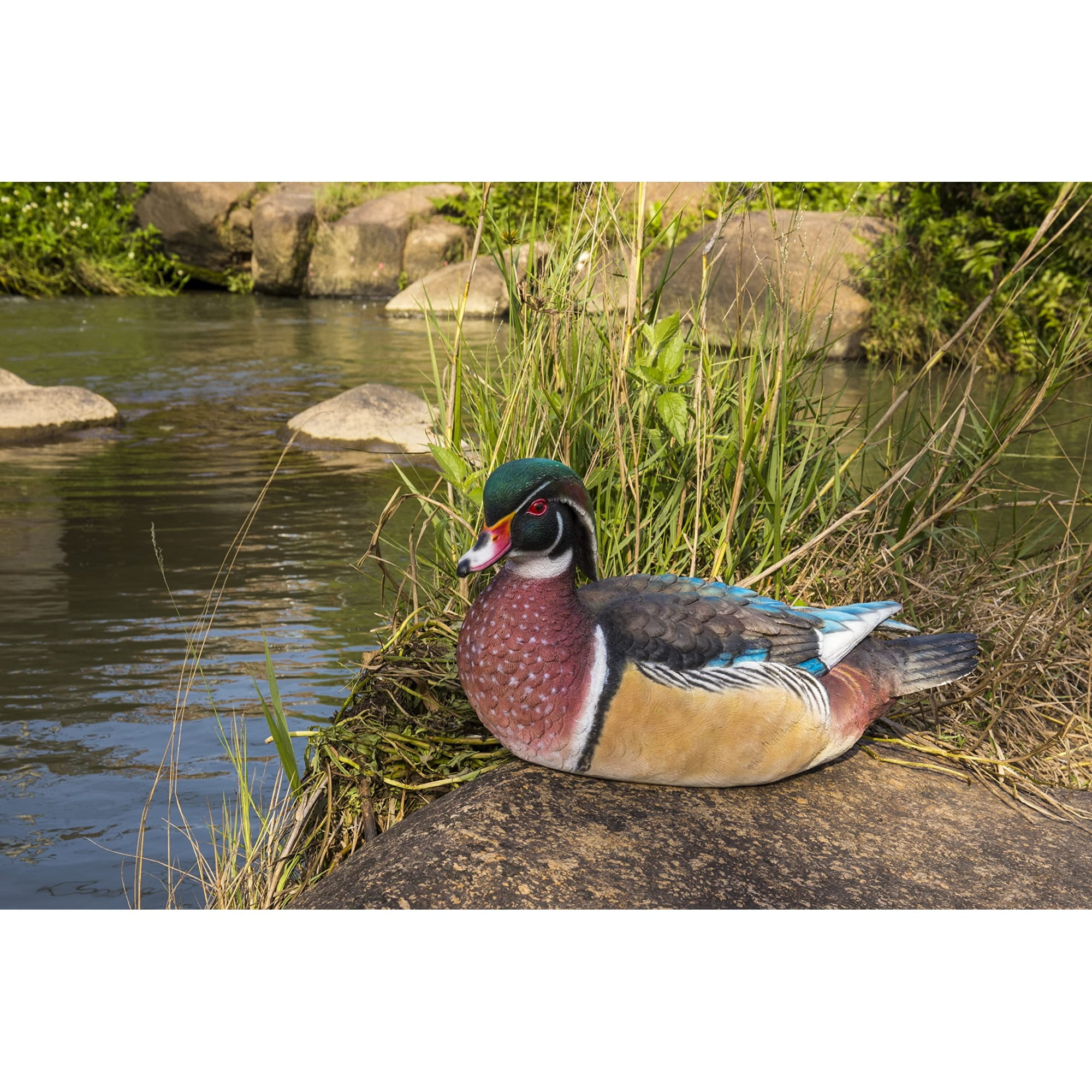 Colorful Hand-Painted Sitting Wood Duck Garden Statue