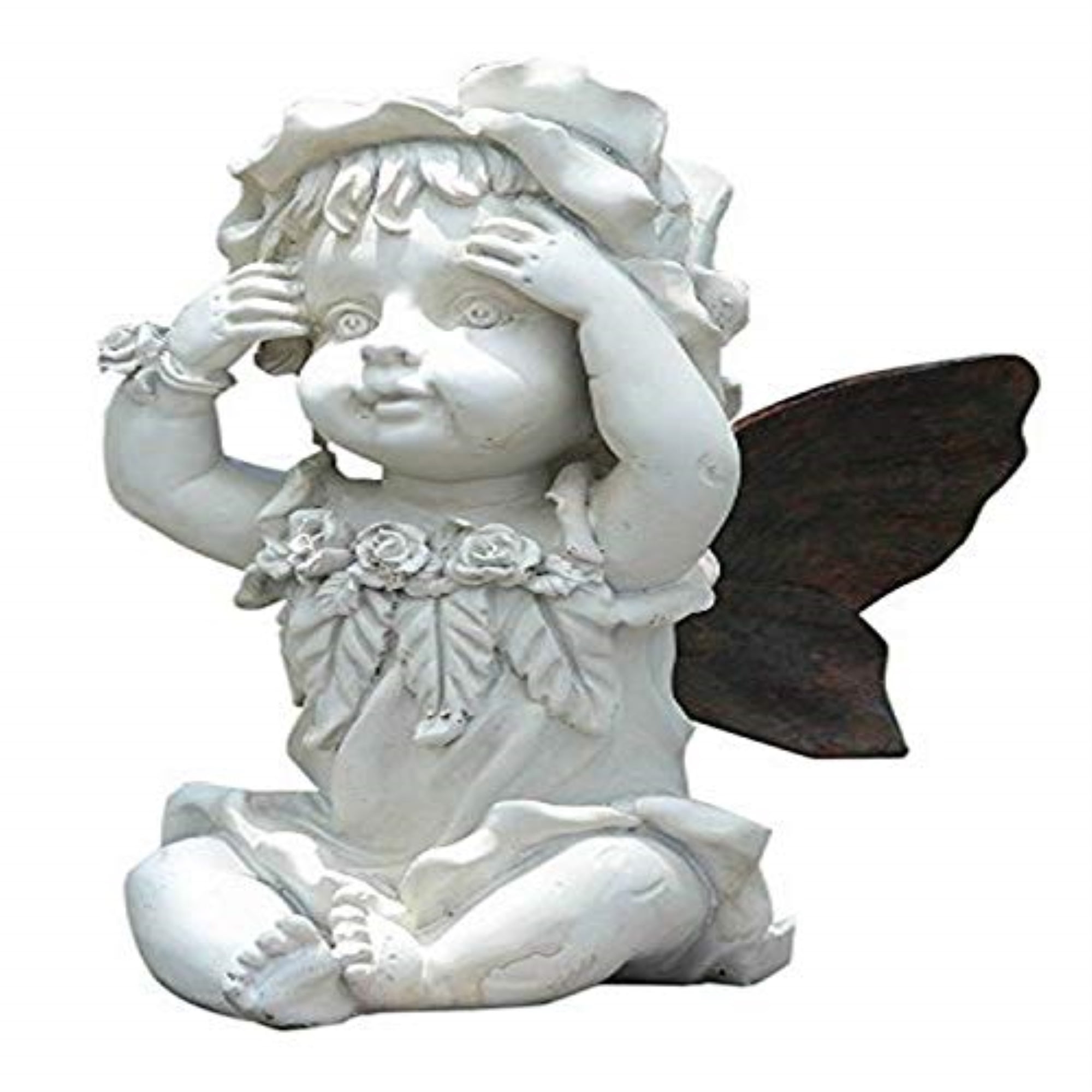 Creamy White and Dark Winged Resin Fairy Statue