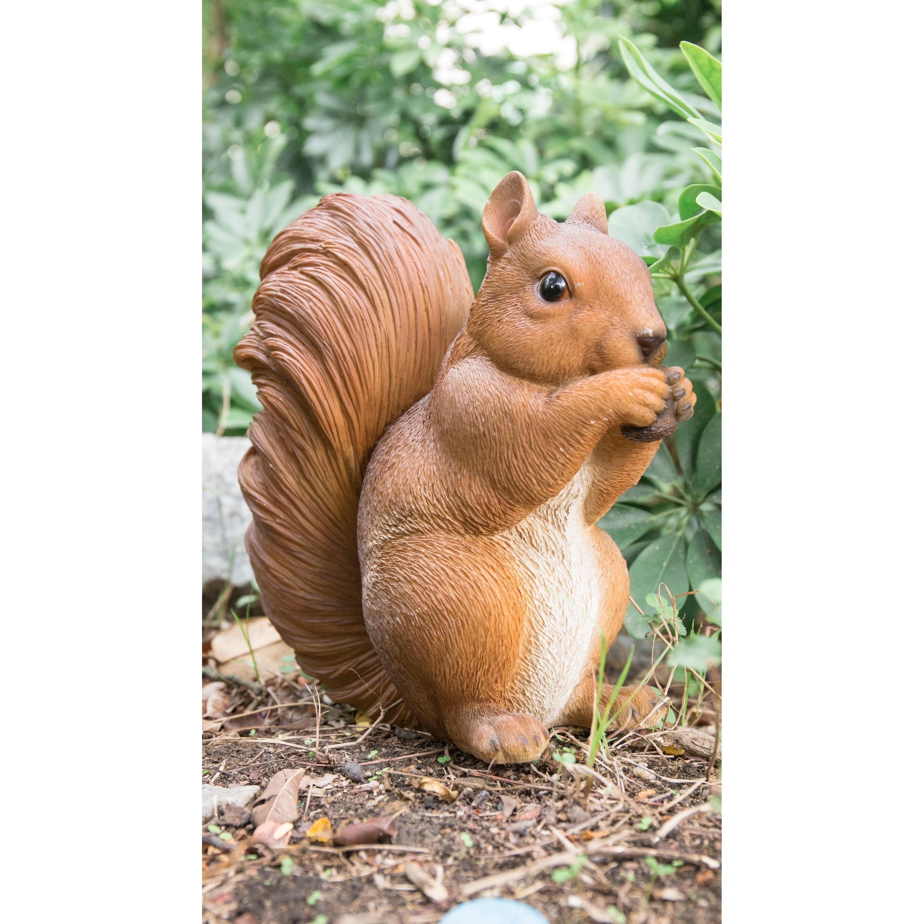 Life-Like Brown Polyresin Squirrel Eating Garden Statue