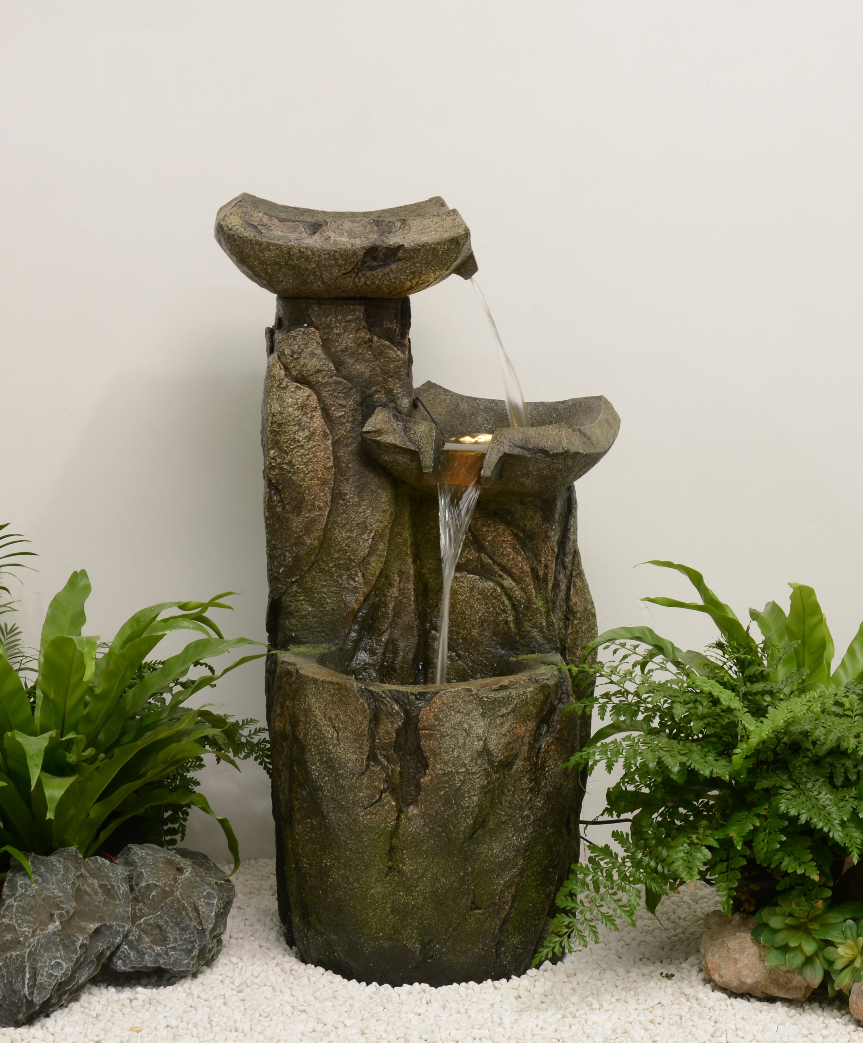 CASCADING FOUNTAIN WITH 3 WARM WHITE LED LIGHTS