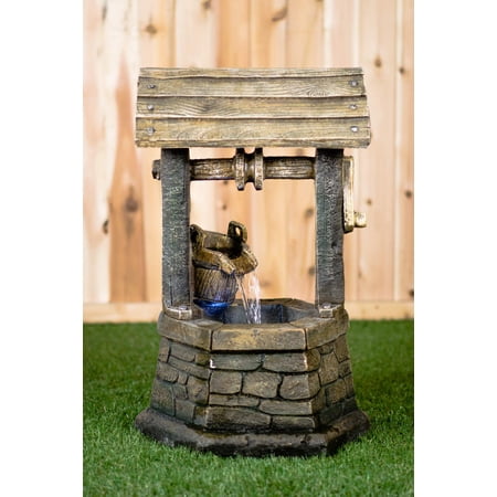 Hi-Line Gift Ltd Fountain- Wishing Well with Pouring Bucket & LED Light