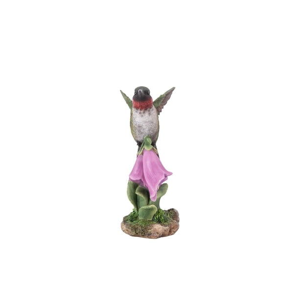 5.5" Hummingbird on Foxglove Outdoor Garden Statue