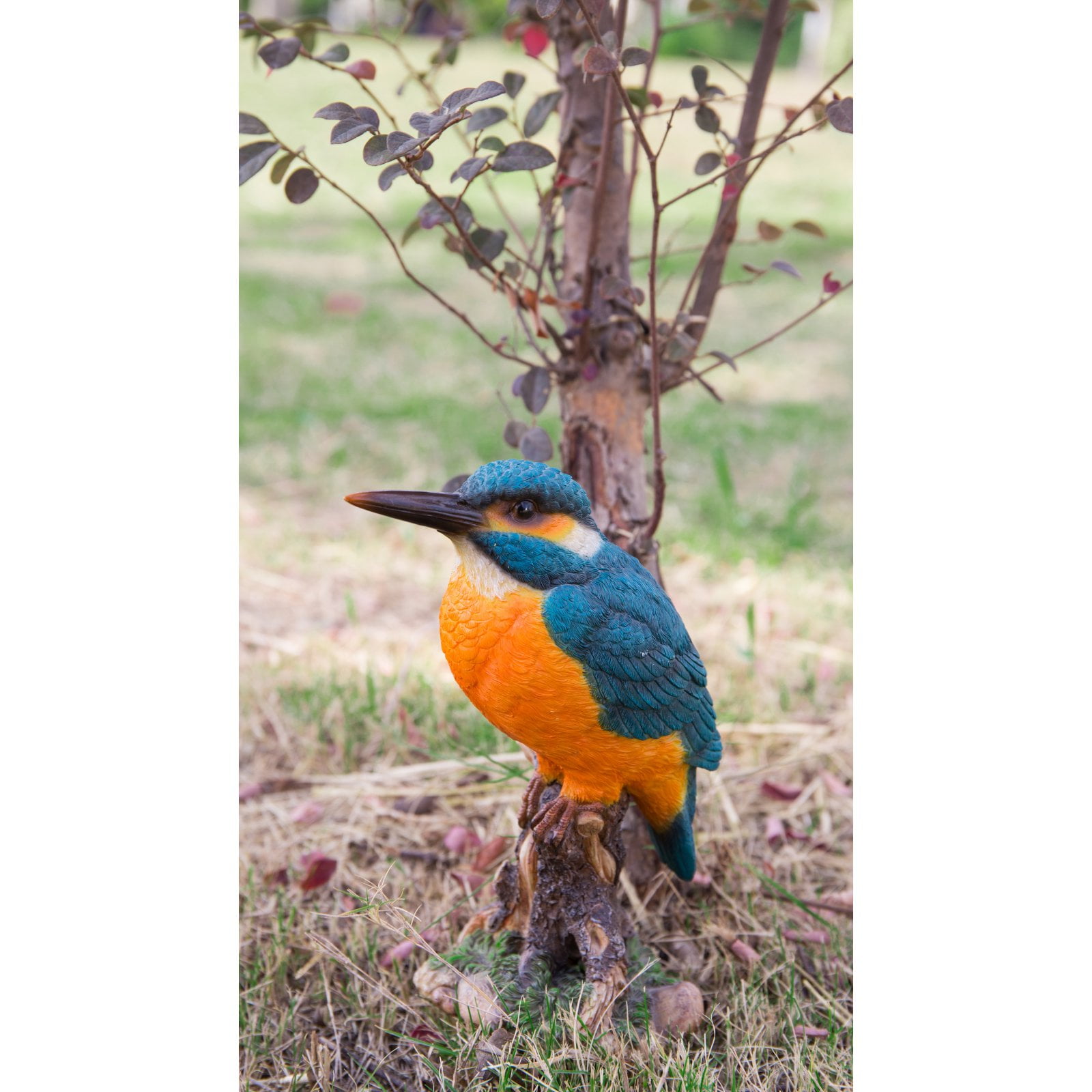 Life-Sized Kingfisher on Stump Garden Statue