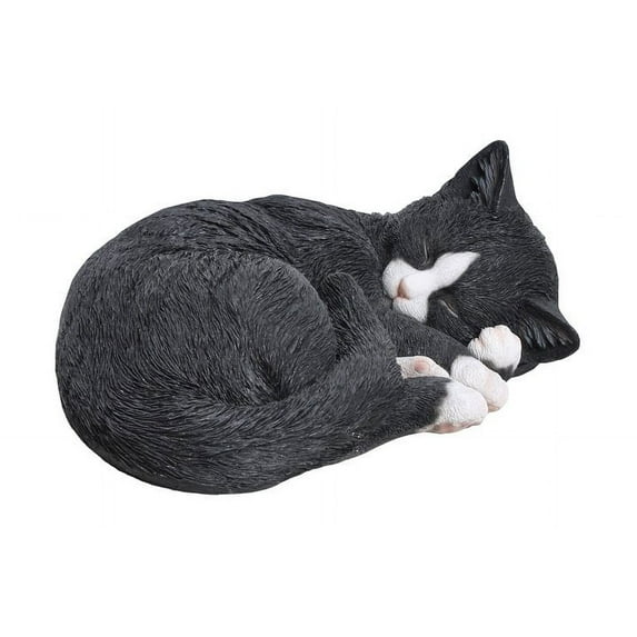 Hi-Line Gift Ltd Lying Cat Sleeping Statue, Black/White
