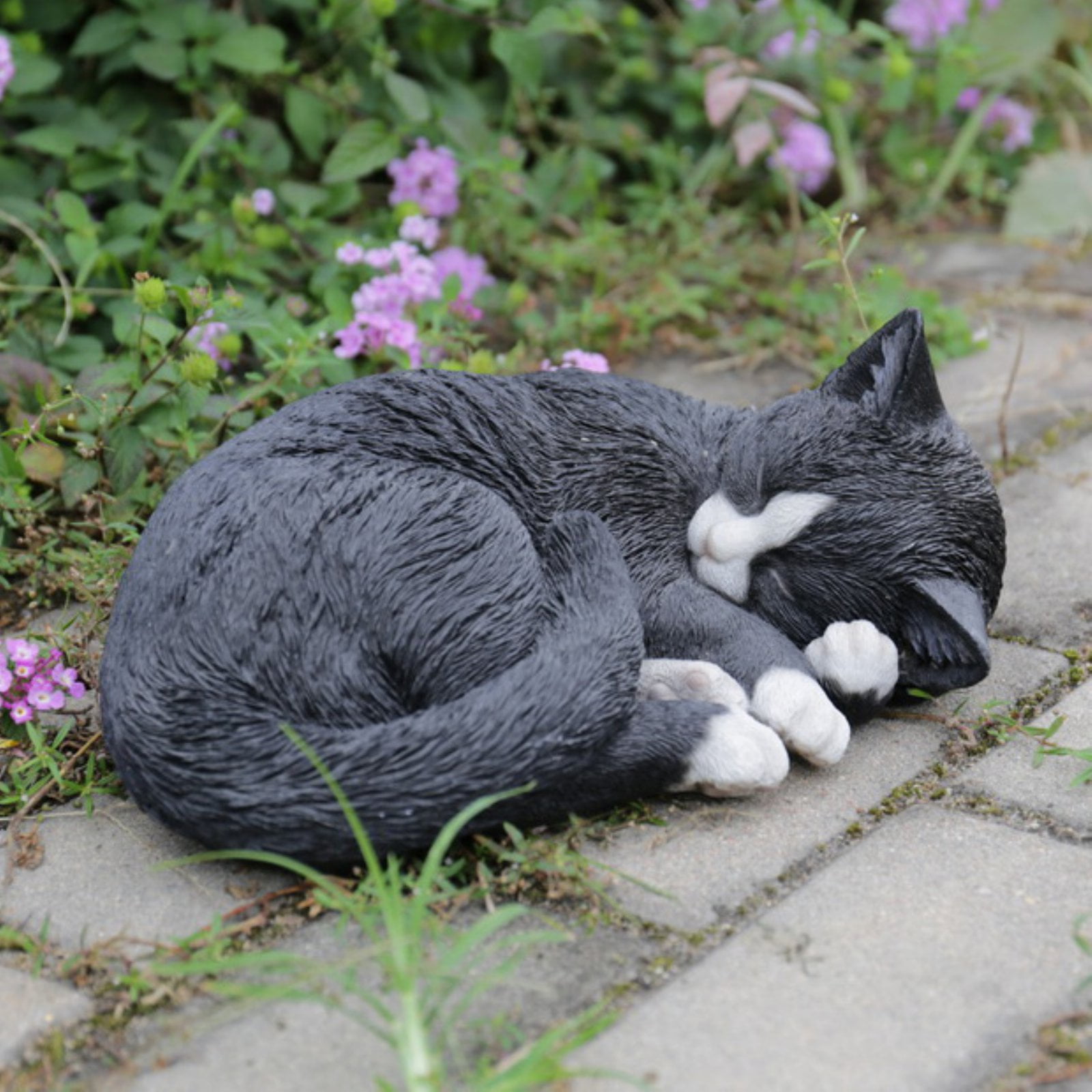 sleeping cat black gold animal statue on white background 27953991