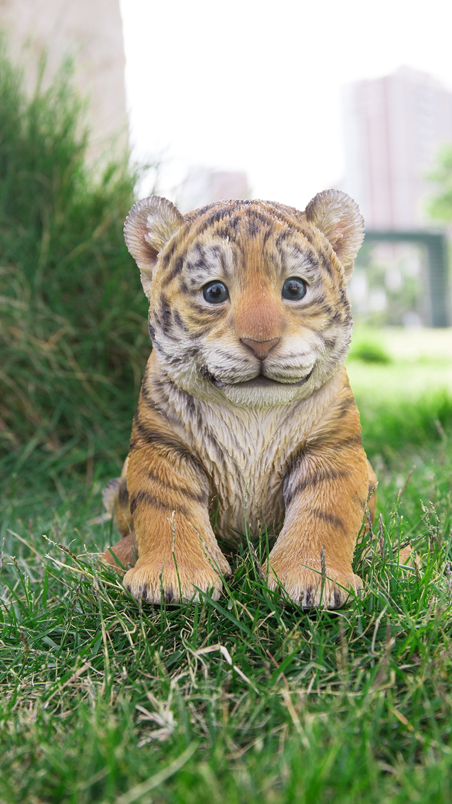 Adorable Realistic Sitting Tiger Cub Garden Statue