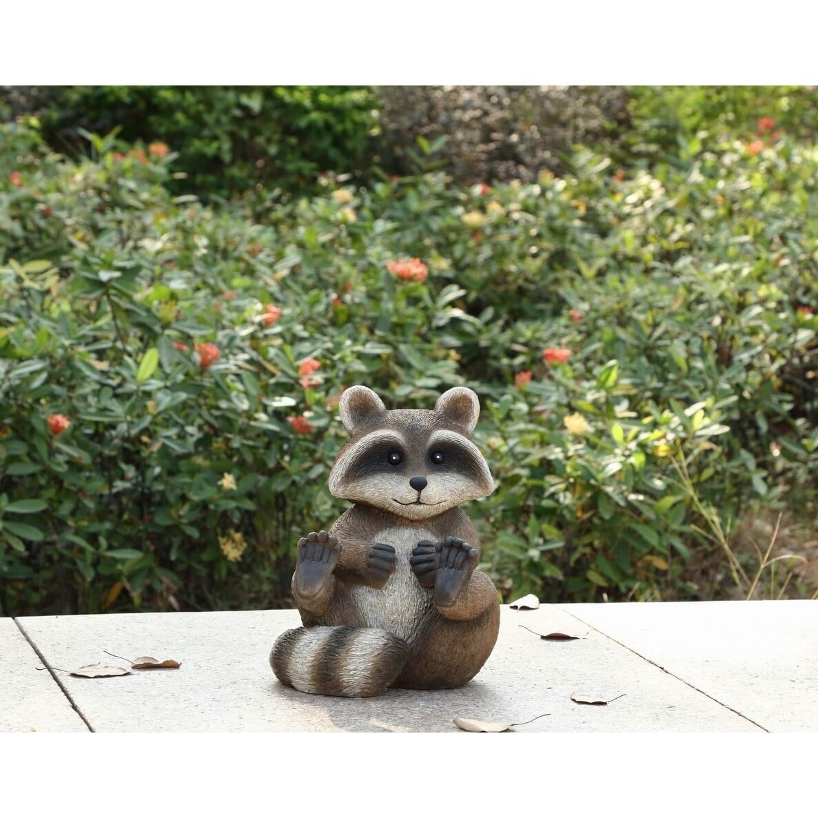Adorable Brown Polyresin Sitting Raccoon Garden Statue