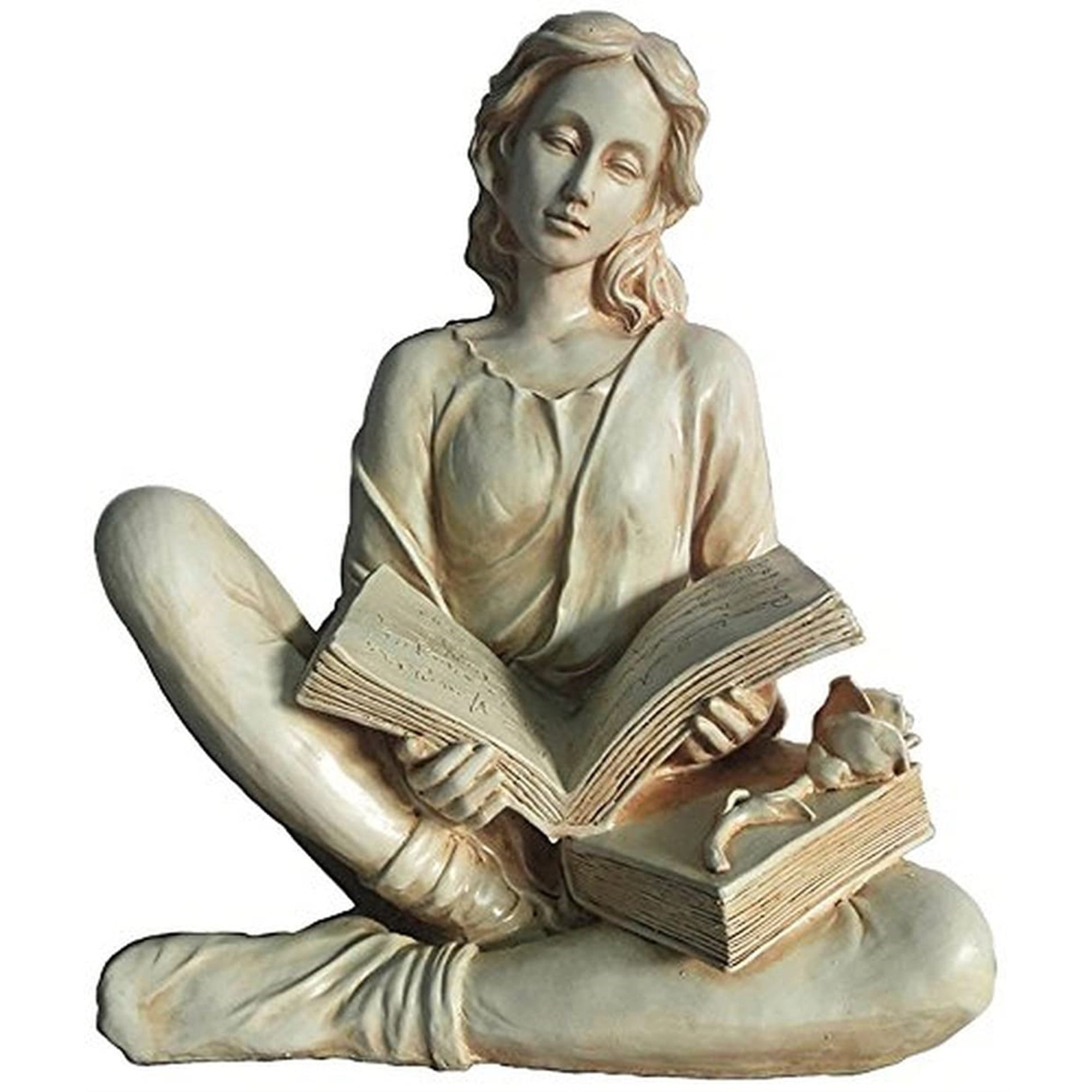 18" Beige Resin Reading Lady Garden Statue
