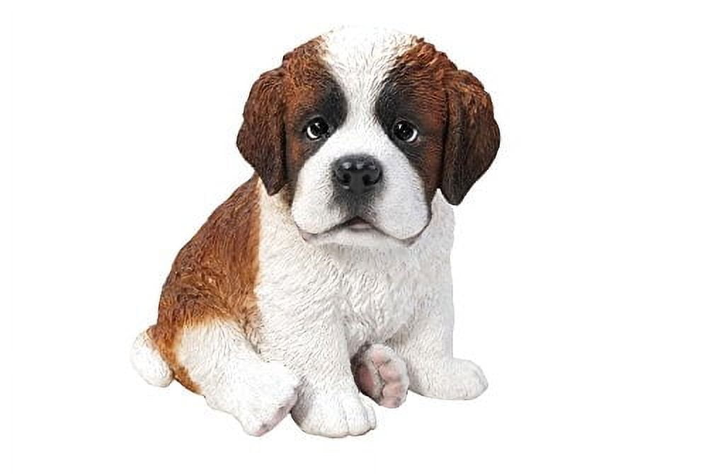Small Brown and White Resin Sitting Saint Bernard Puppy Statue