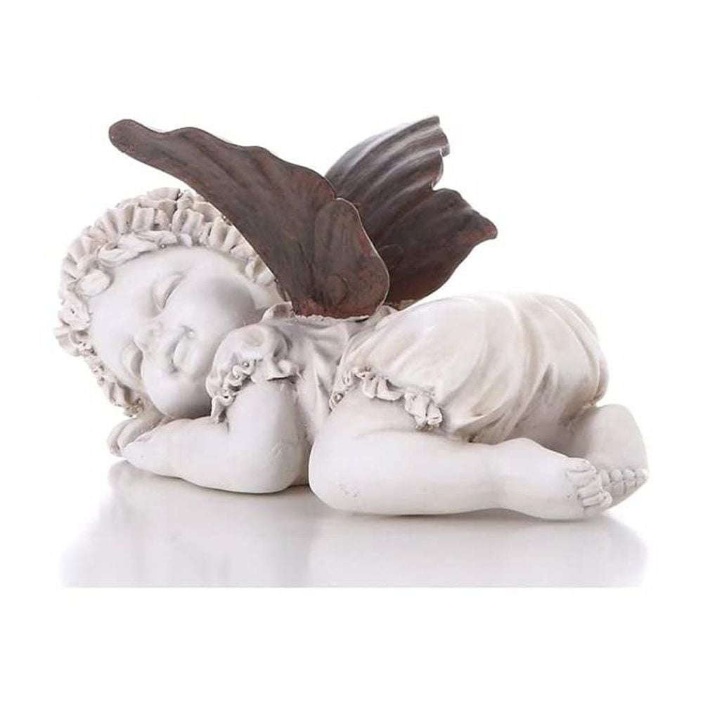 Creamy White Resin Baby Fairy Statue with Dark Wings