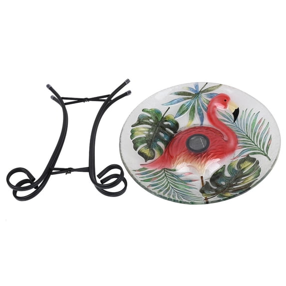Hi-Line Gifts 21" Flamingo Verdant Glass Outdoor Glass Solar Bird Bath with Stand