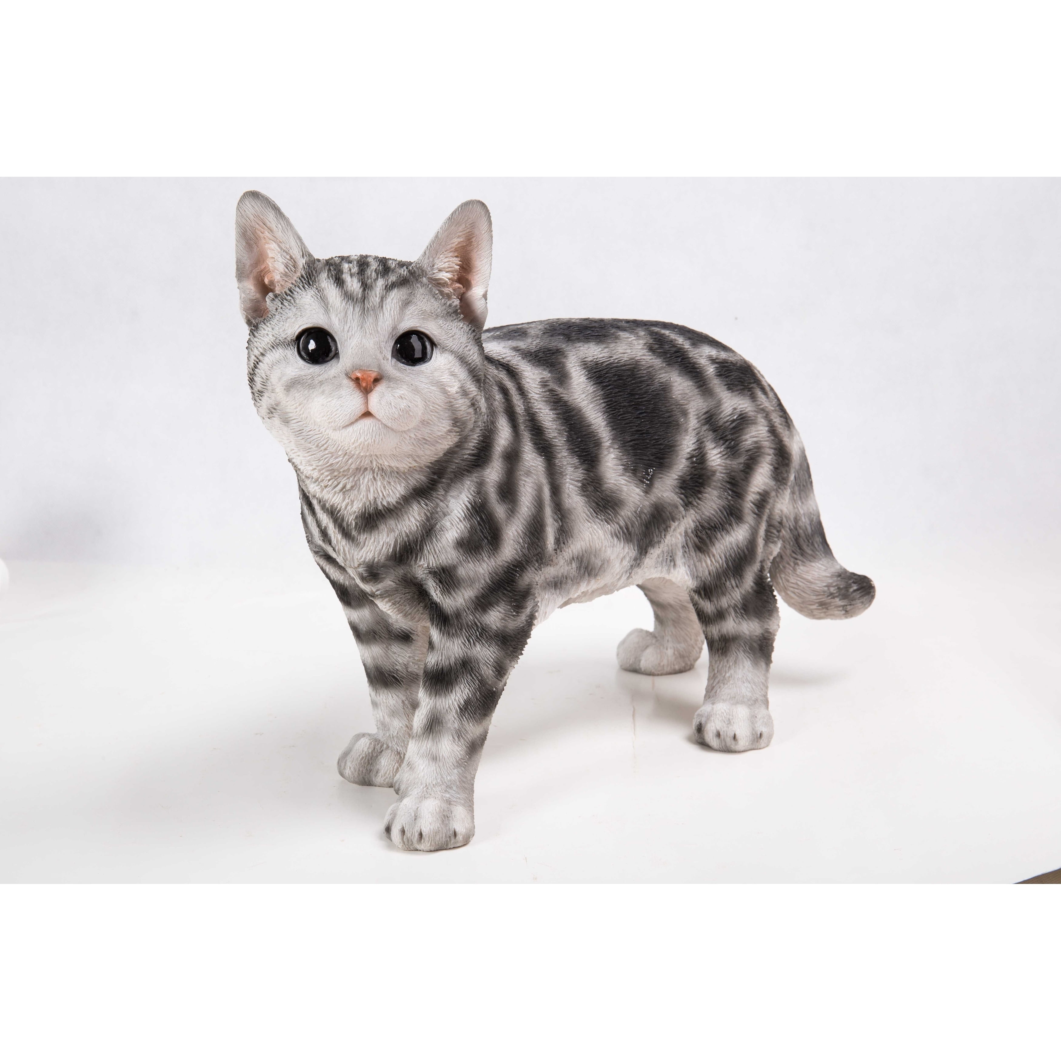 Life-Like Gray and White American Shorthair Cat Statue