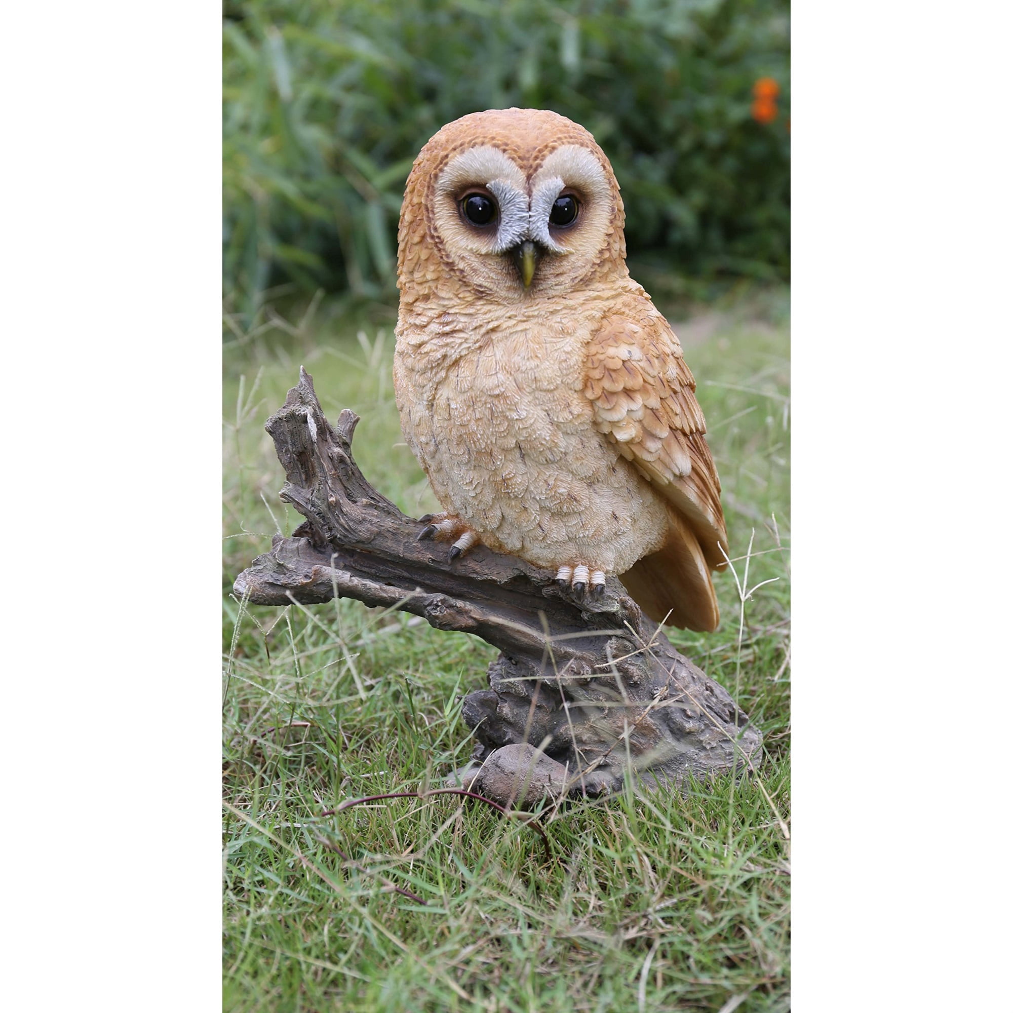 Beige and Brown Polyresin Owl on Stump Statue