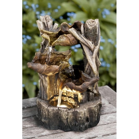 Hi-Line Gift Ltd. Tree Trunk Fountain W/3 Leaves & LED